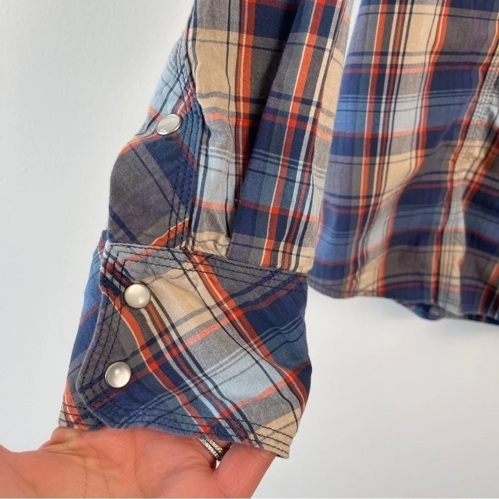 True Religion Men's Plaid Western Shirt Pearl Snap Buttons Blue size Sm Casual